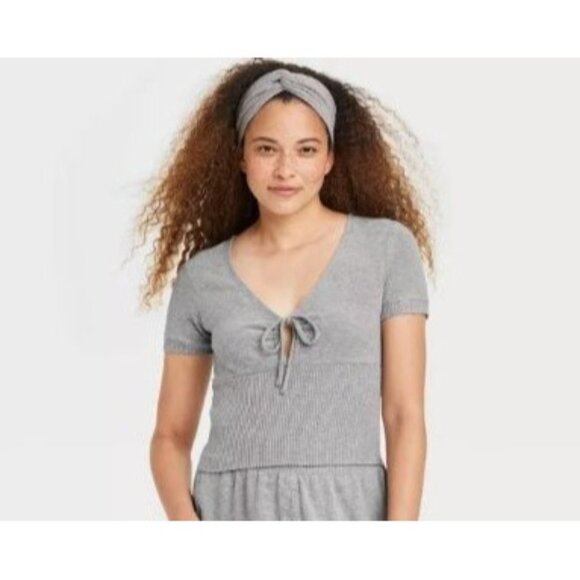 Colsie Women's 2pc Pajama Top & Headband Set Gray Size Small - Picture 1 of 7